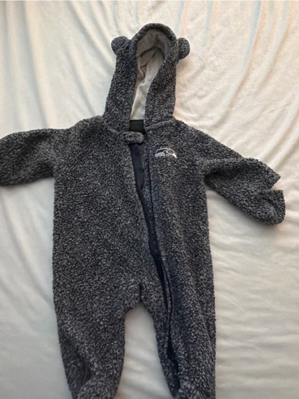 NFL Gray Teddy Fleece Baby Footie with Hood and Ears
